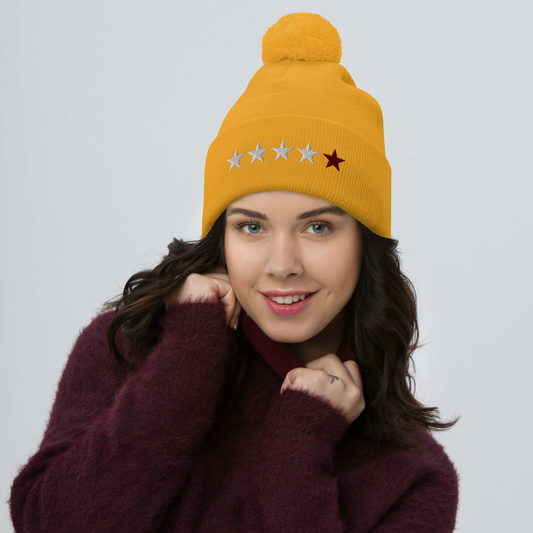 Red & White - Pom-Pom Beanie