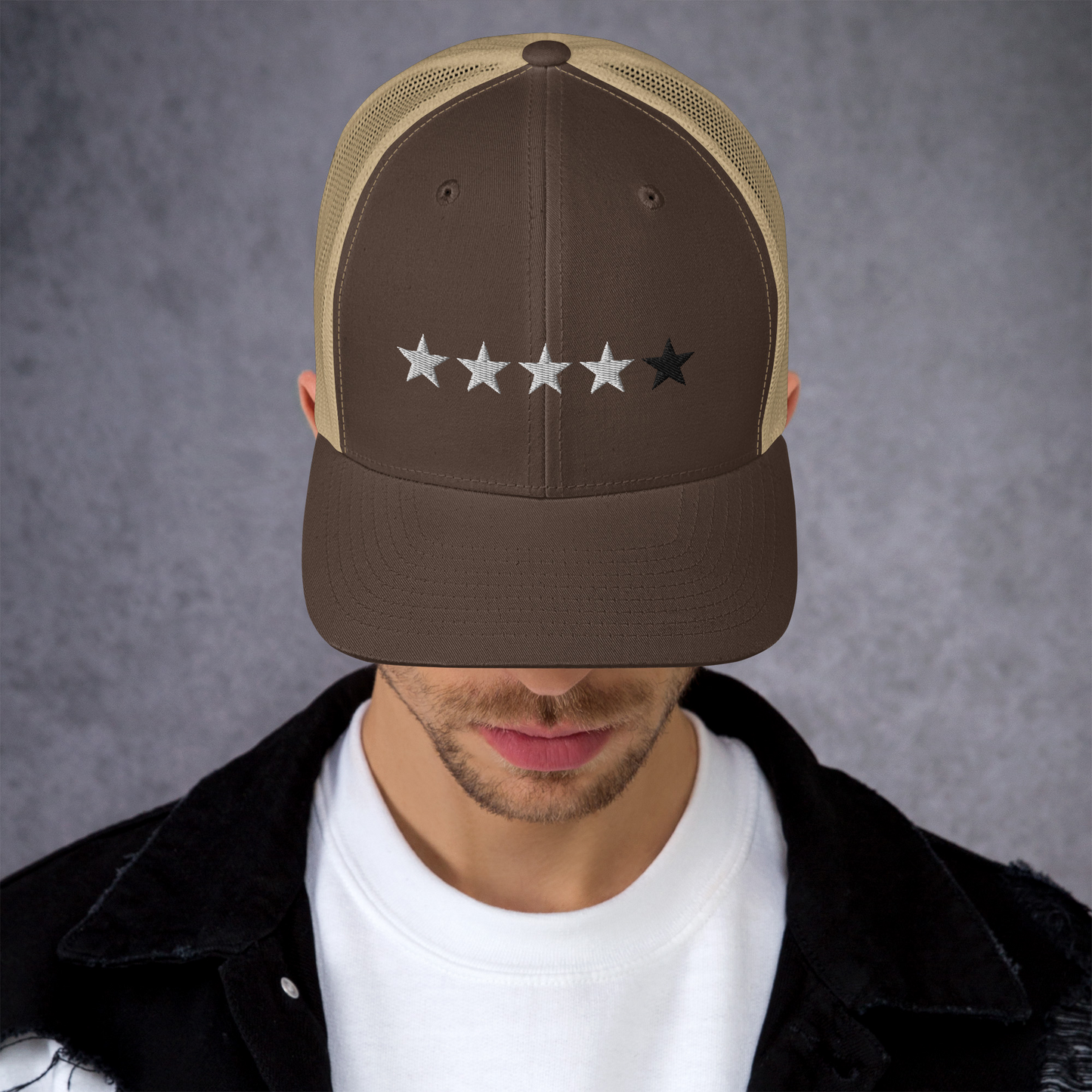 4/5 Stars (Black 5th Star) Trucker Cap, Blk Star
