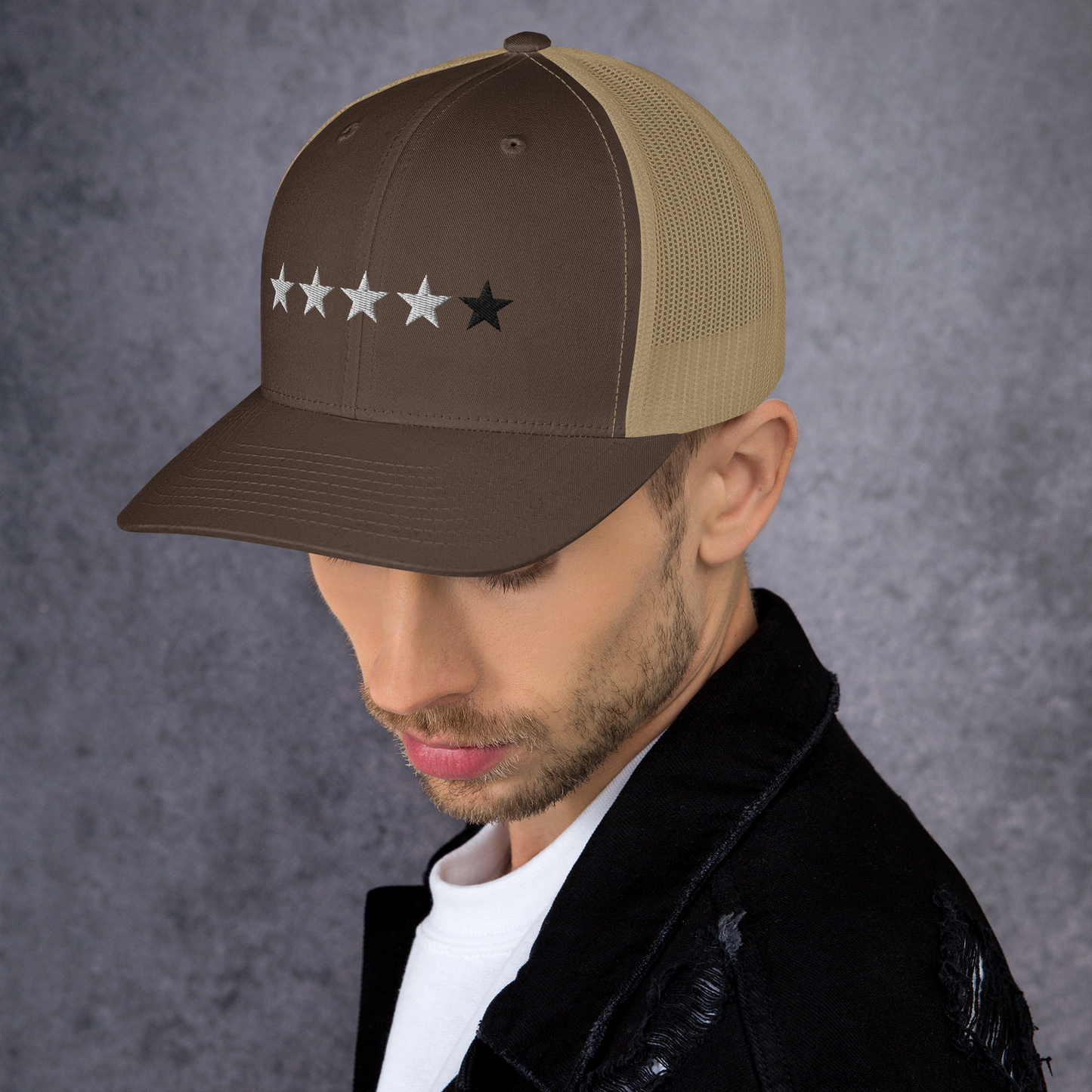 4/5 Stars (Black 5th Star) Trucker Cap, Blk Star