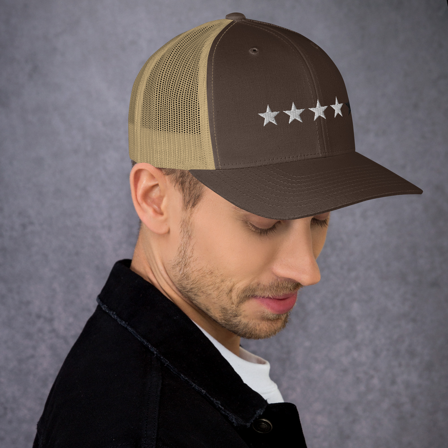 4/5 Stars (Black 5th Star) Trucker Cap, Blk Star
