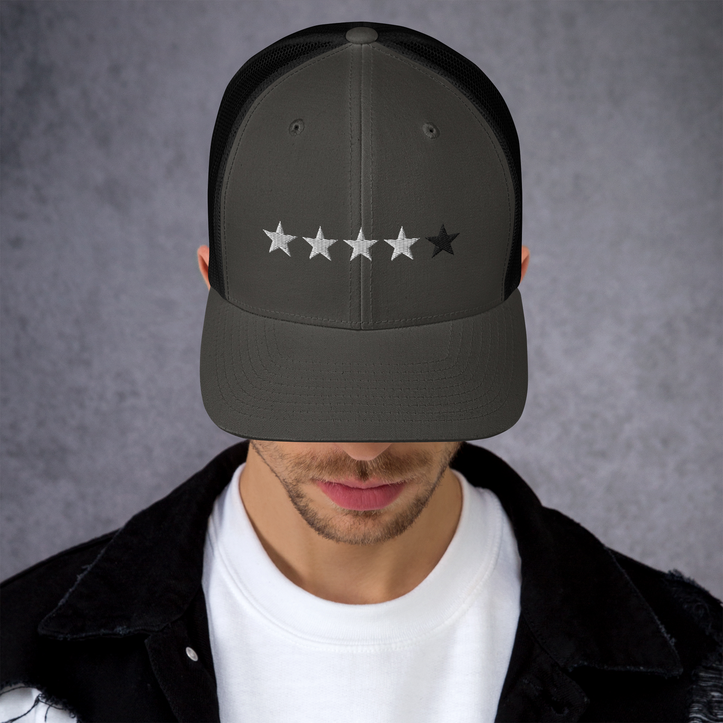 4/5 Stars (Black 5th Star) Trucker Cap, Blk Star