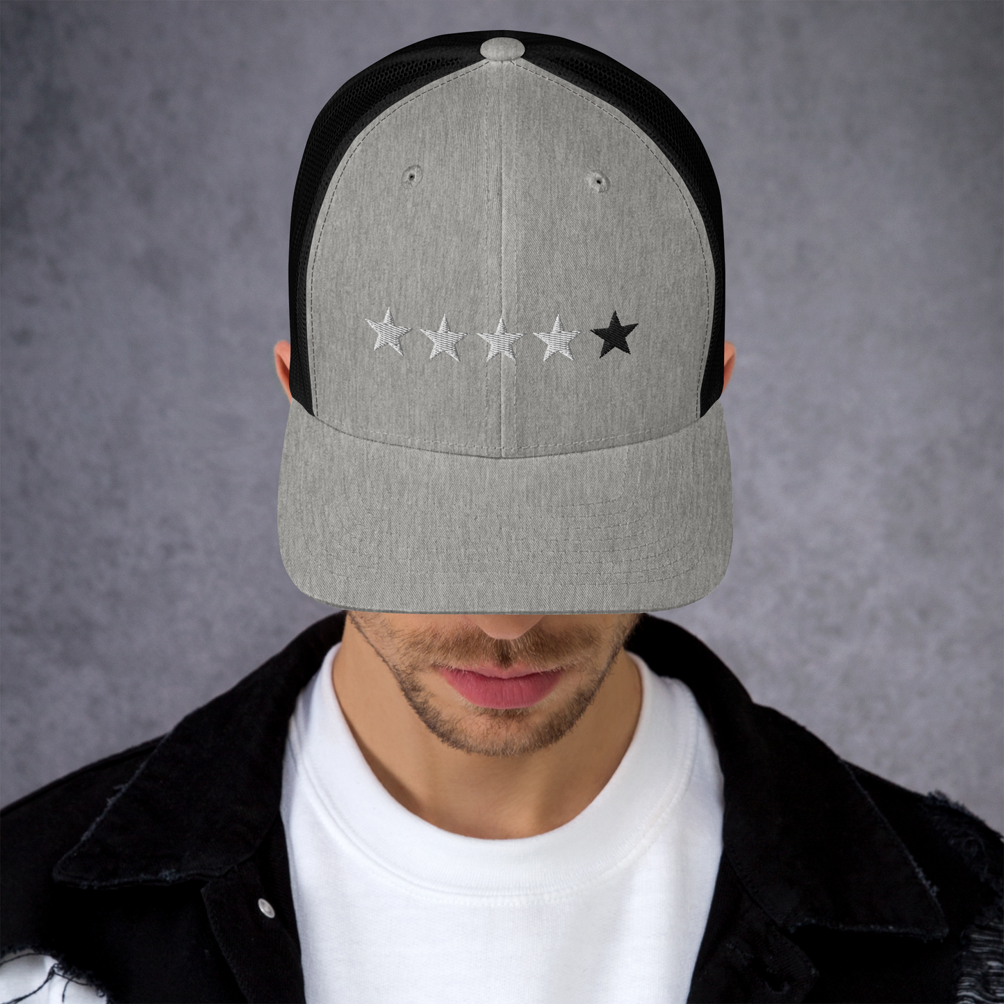 4/5 Stars (Black 5th Star) Trucker Cap, Blk Star