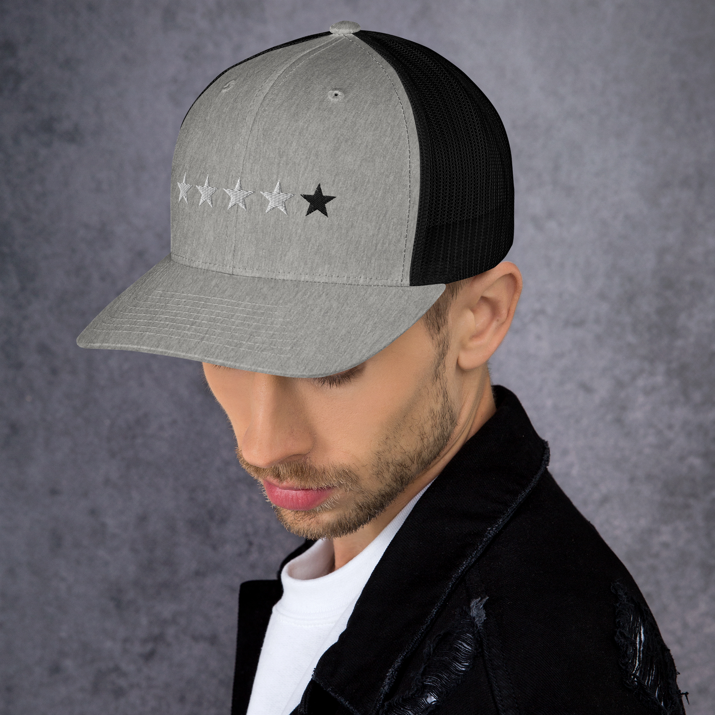 4/5 Stars (Black 5th Star) Trucker Cap, Blk Star