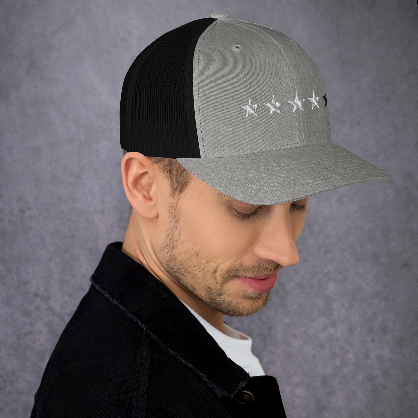 4/5 Stars (Black 5th Star) Trucker Cap, Blk Star
