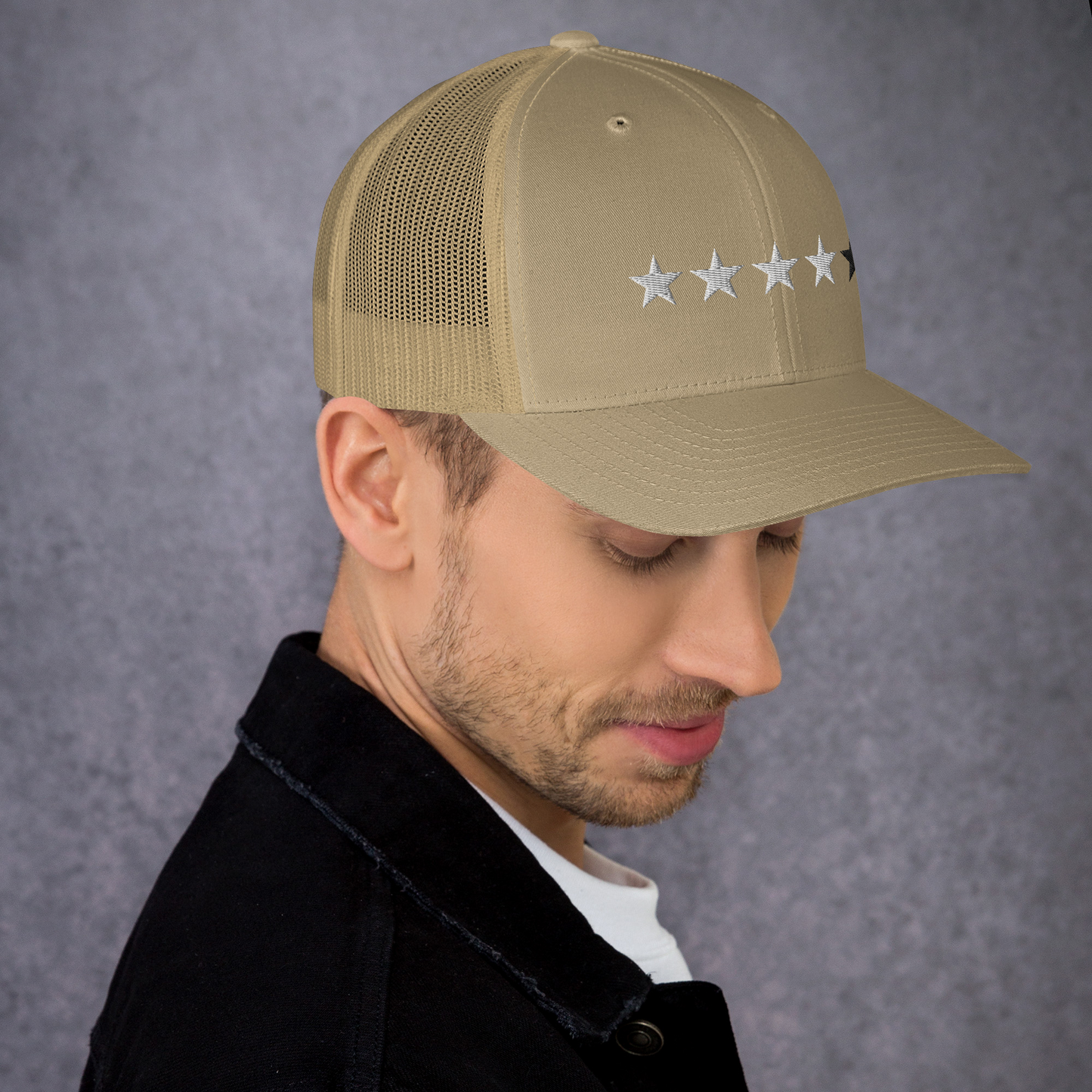 4/5 Stars (Black 5th Star) Trucker Cap, Blk Star