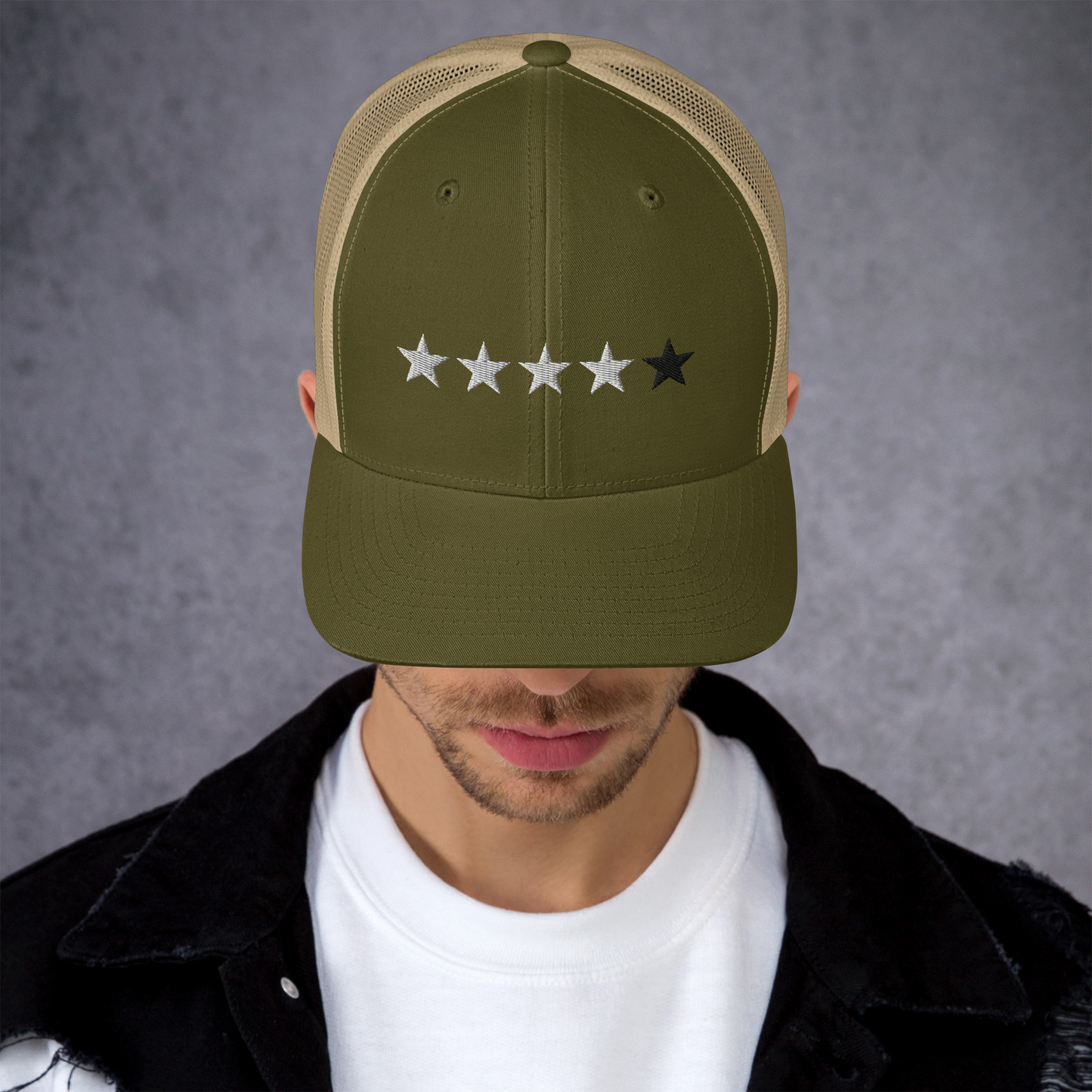 4/5 Stars (Black 5th Star) Trucker Cap, Blk Star