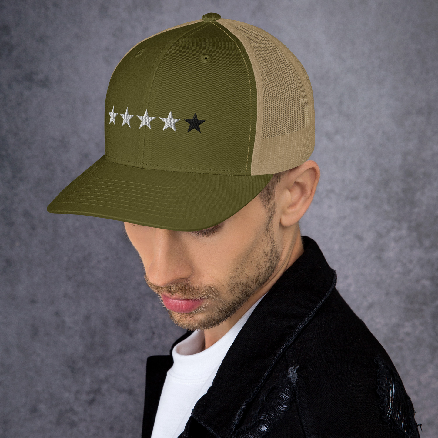 4/5 Stars (Black 5th Star) Trucker Cap, Blk Star