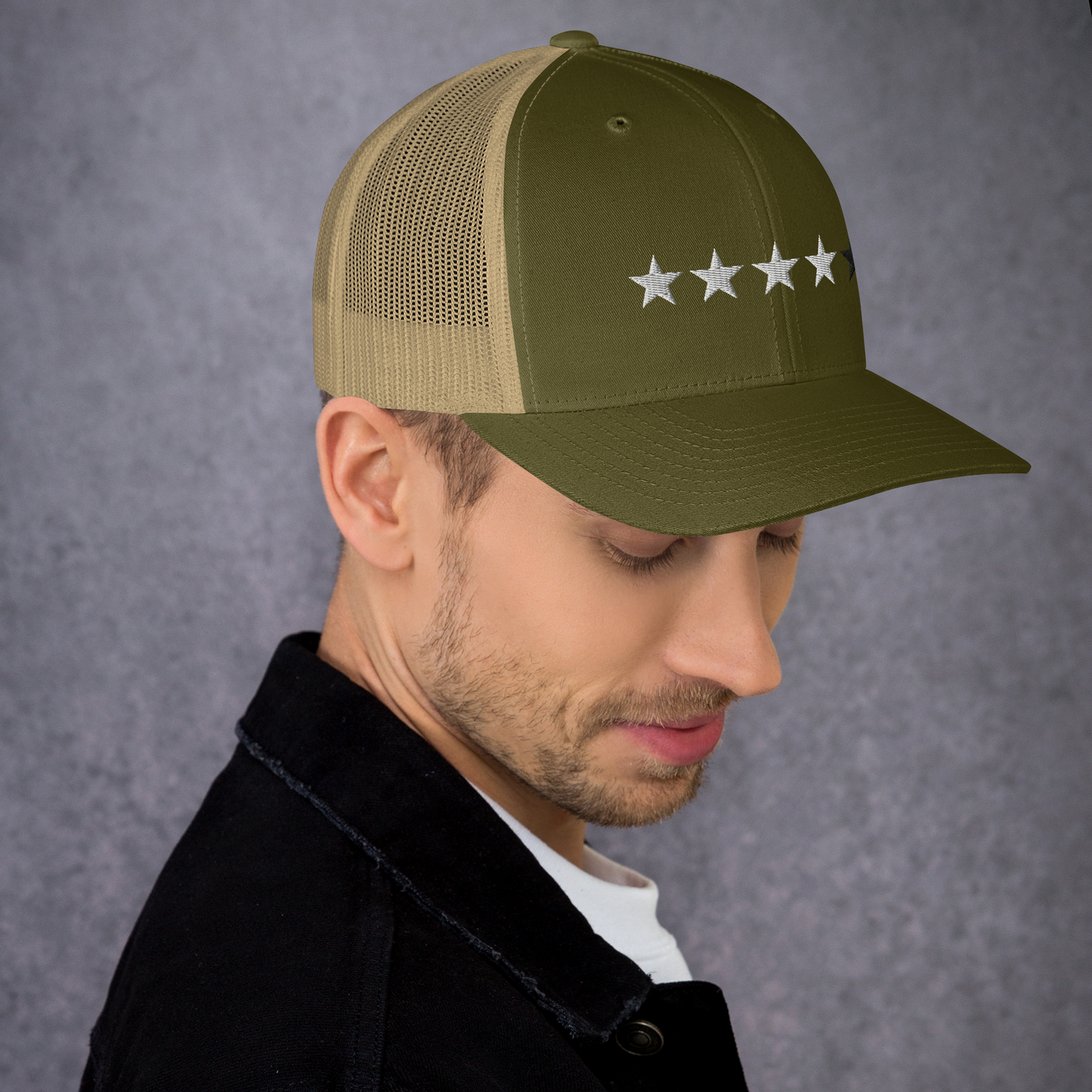 4/5 Stars (Black 5th Star) Trucker Cap, Blk Star