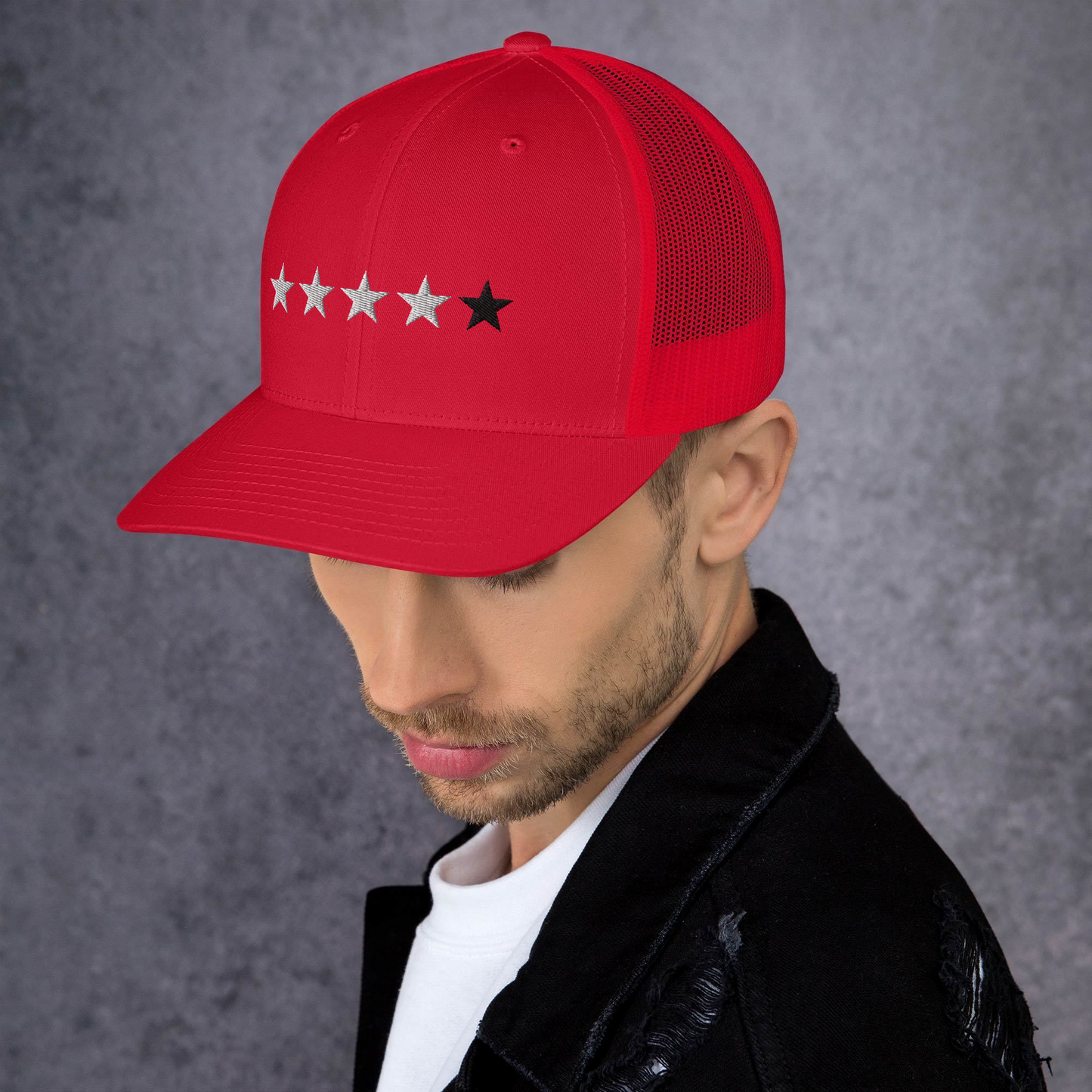 4/5 Stars (Black 5th Star) Trucker Cap, Blk Star