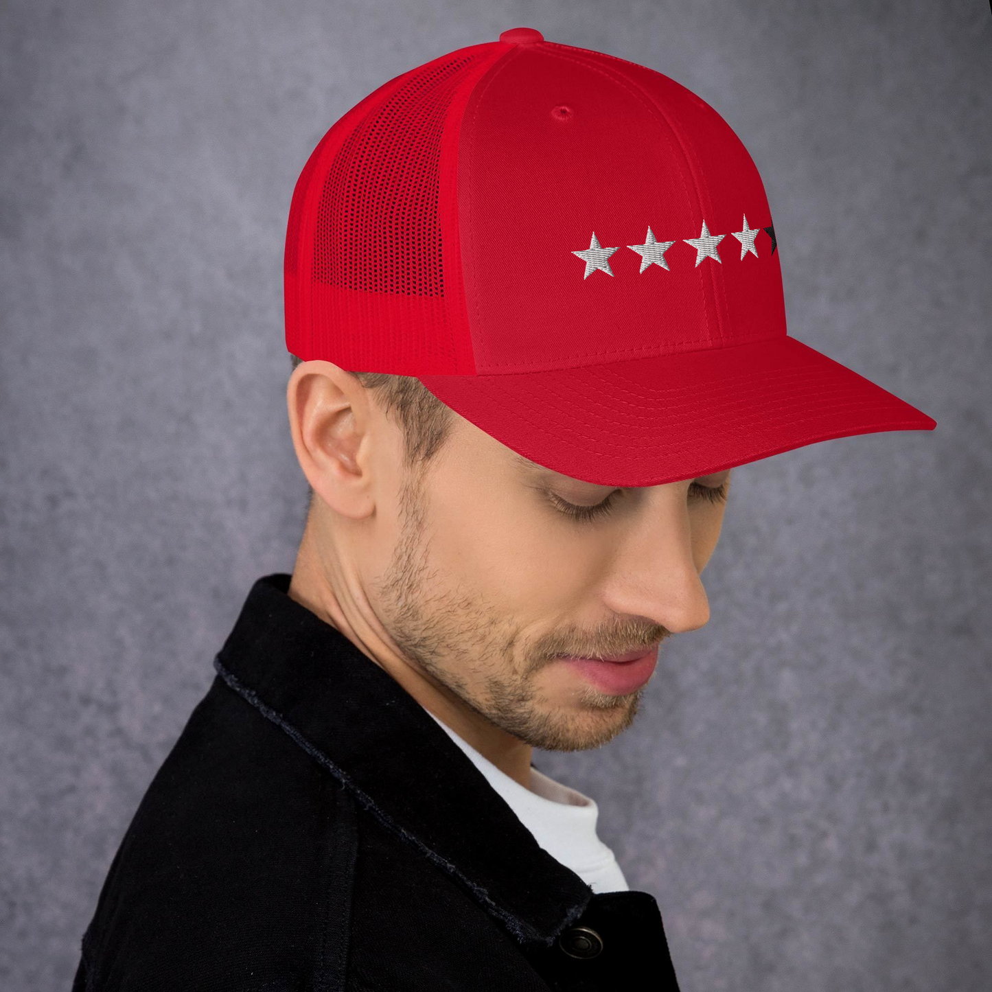 4/5 Stars (Black 5th Star) Trucker Cap, Blk Star