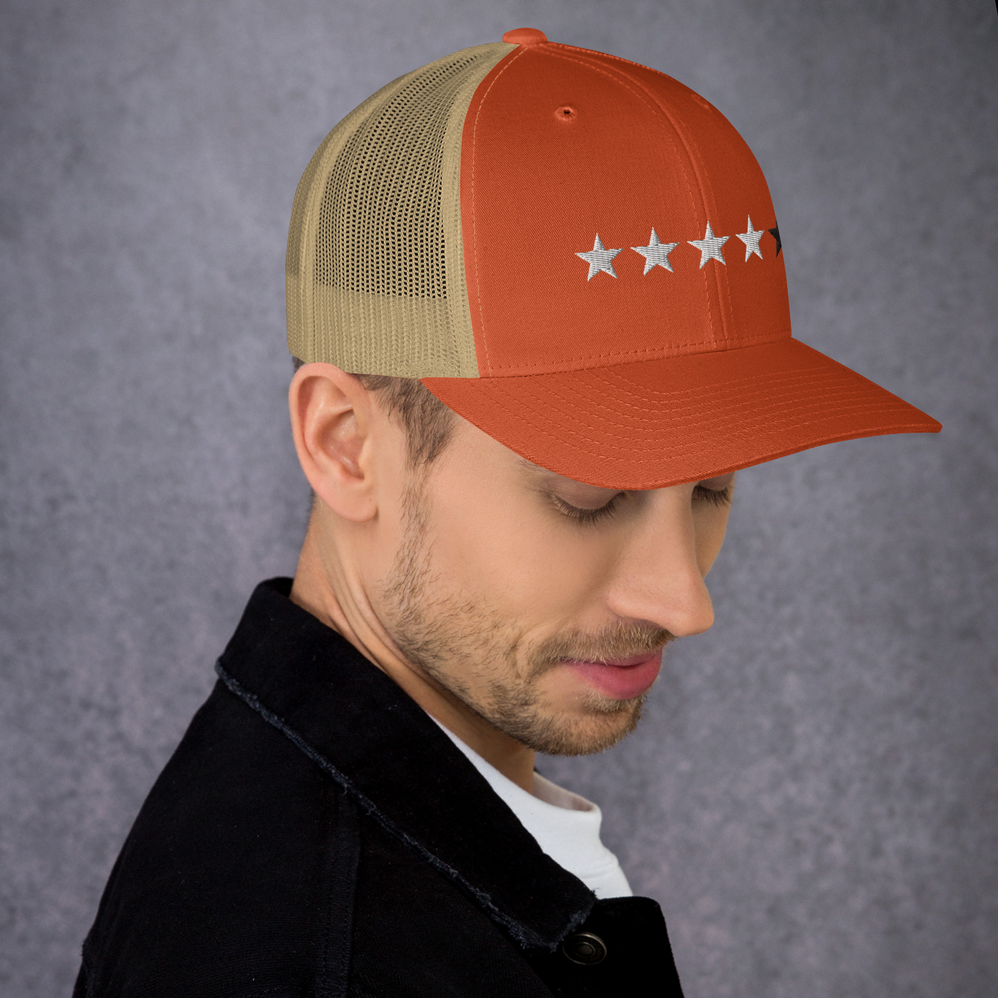 4/5 Stars (Black 5th Star) Trucker Cap, Blk Star