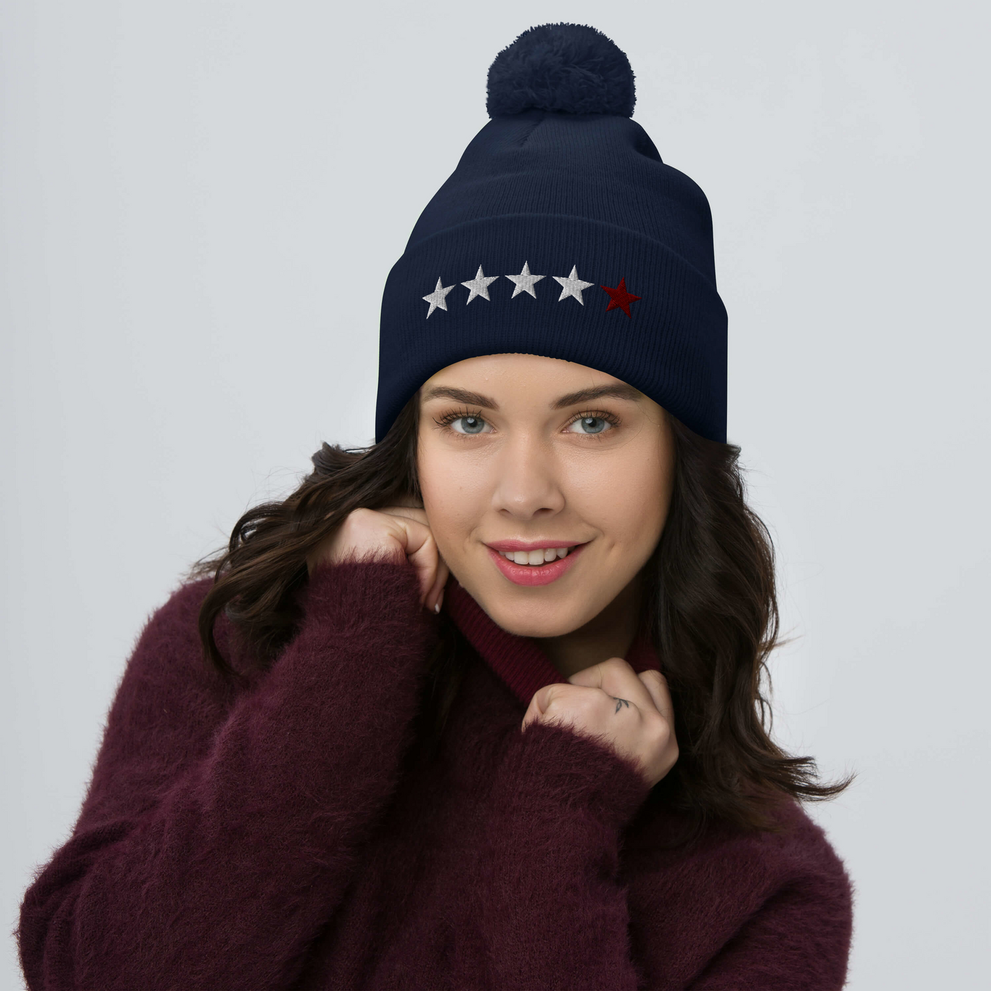 Red & White - Pom-Pom Beanie