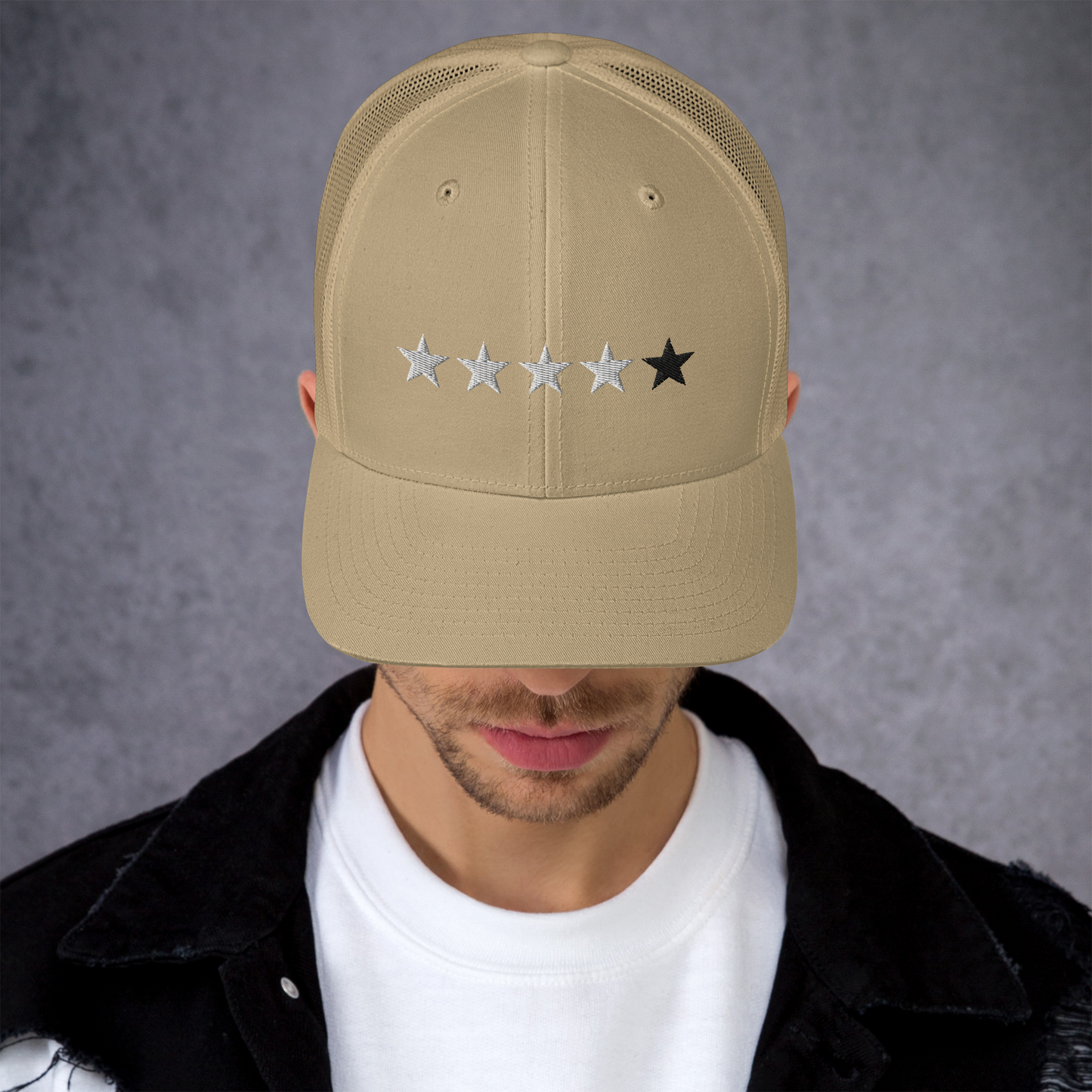 4/5 Stars (Black 5th Star) Trucker Cap, Blk Star